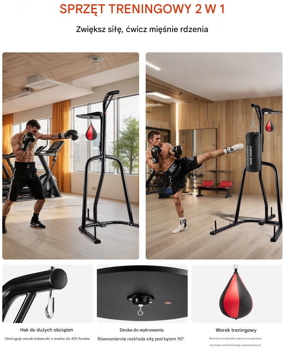 Stojak Bokserski 2w1 Uchwyt do Worków Treningowych Stalowy Profesjonalny