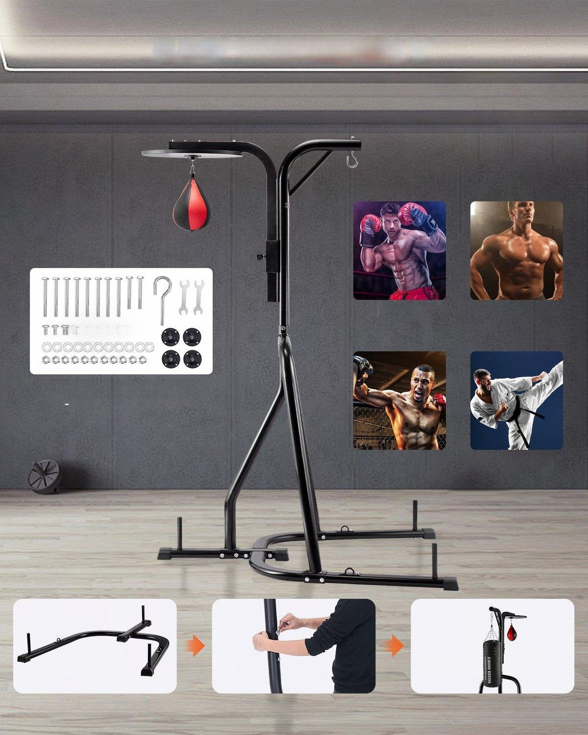 Stojak Bokserski 2w1 Uchwyt do Worków Treningowych Stalowy Profesjonalny