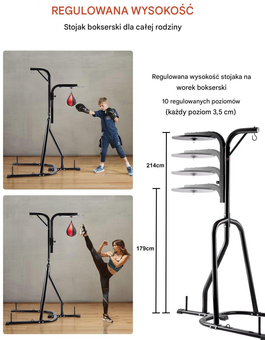 Stojak Bokserski 2w1 Uchwyt do Worków Treningowych Stalowy Profesjonalny